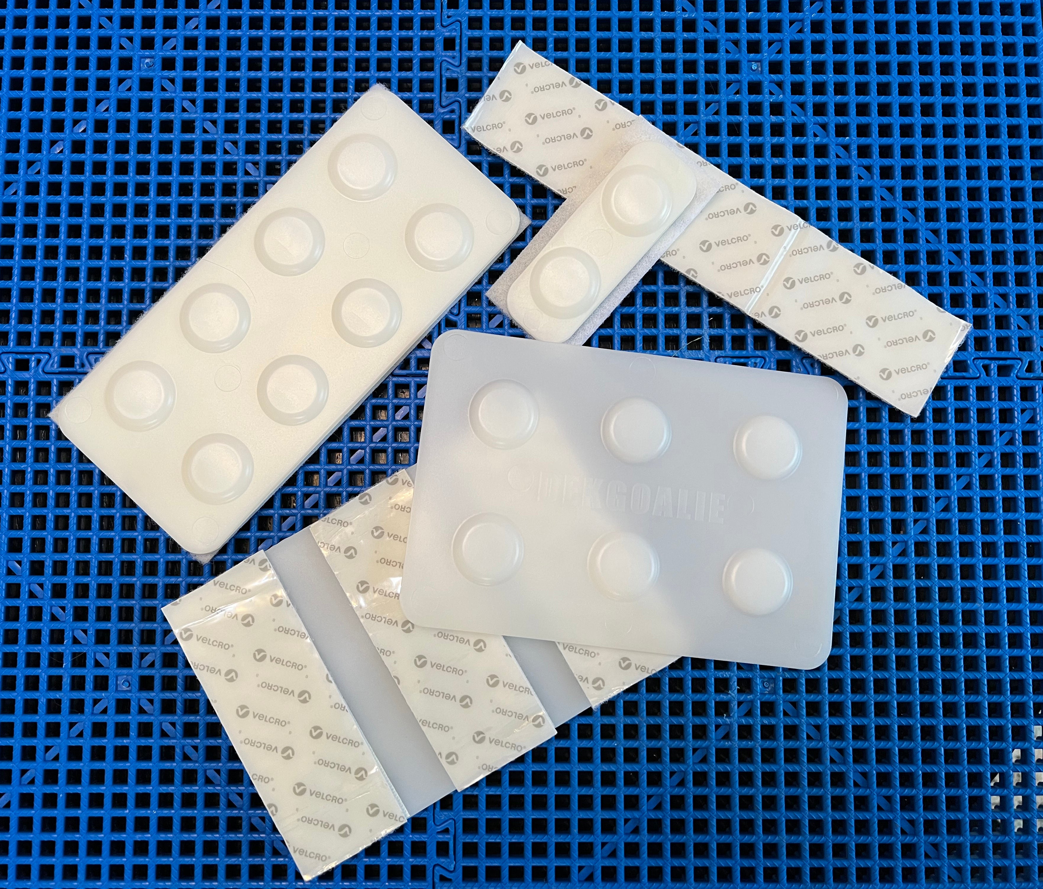 Easy to install Goalie sliders for ball hockey goalies. Goalie sliders for dek hockey goalies. Velcro.